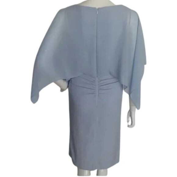 HALSTON HERITAGE Dress, 2, Light Blue, Sleeveless w/Scarf overlay, Ruched - Picture 5 of 14